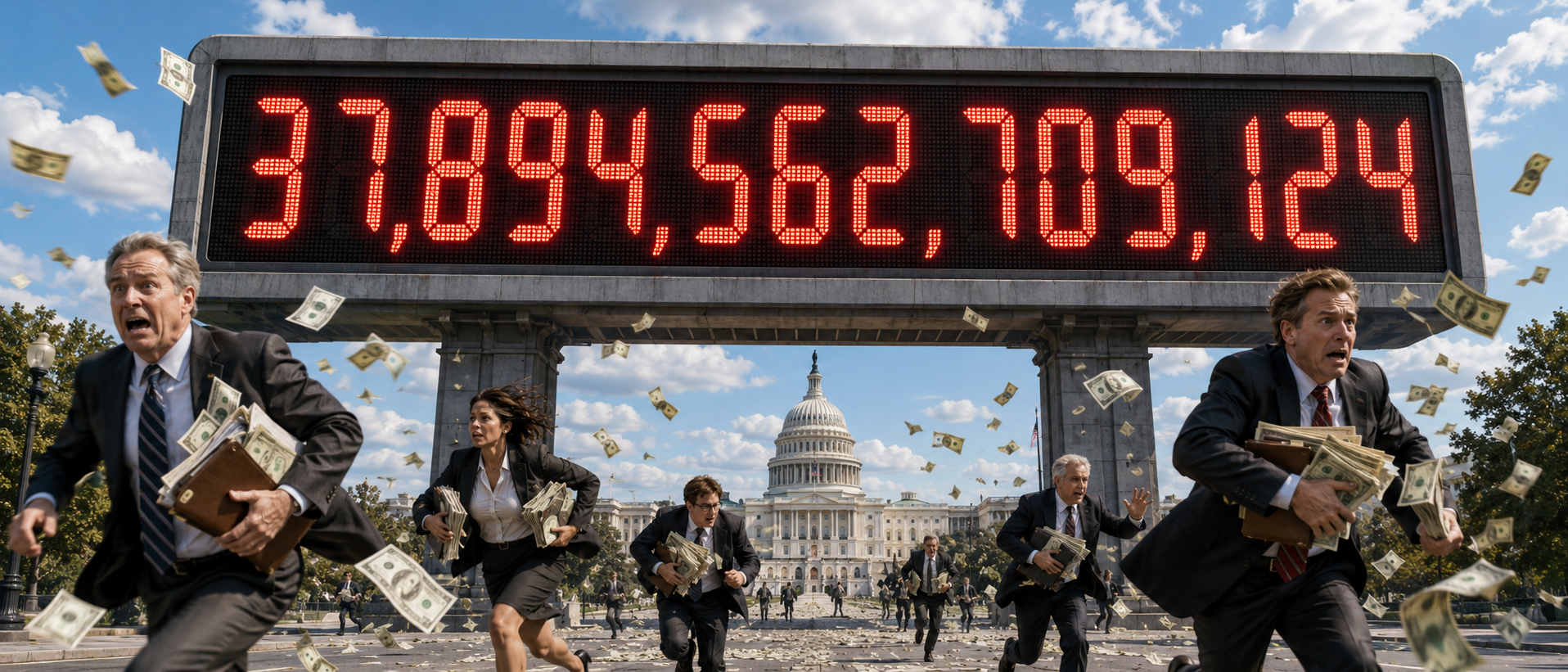 Contador gigante de deuda frente al Capitolio de Estados Unidos